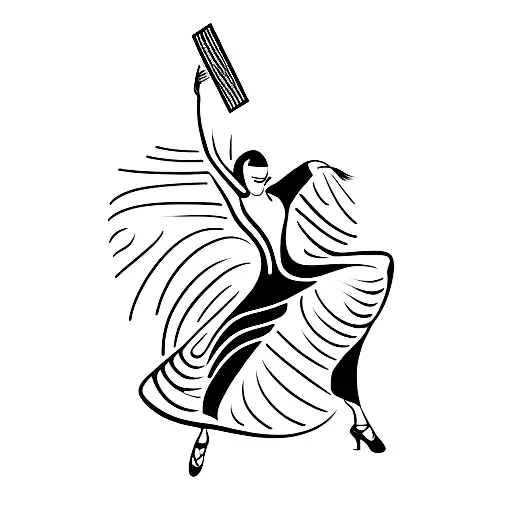 A flamenco dancer gracefully twirling with a comb as a prop tattoo design idea