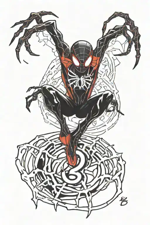 the number 28 inside miles morales spider logo incorporated tattoo design idea