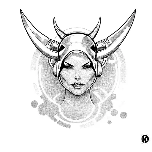 Cyberwoman with bull horns tattoo design idea
