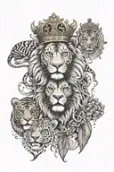 A majestic lion with a crown made of sushi rolls and a tiger with a tie made of noodles, blending the client's love for business foods with their favorite animals tattoo design idea
