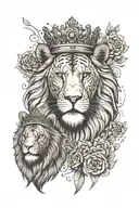A majestic lion with a crown made of sushi rolls and a tiger with a tie made of noodles, blending the client's love for business foods with their favorite animals tattoo design idea