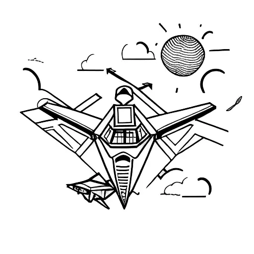 A paper airplane transforming into a real plane tattoo design idea