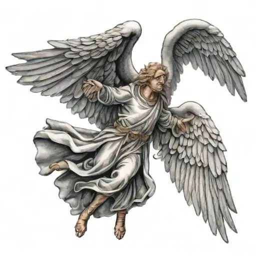 Michael archangel with seraphim angels flying tattoo design idea