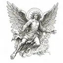 Michael archangel, 1 seraphim angel in the background flying tattoo design idea