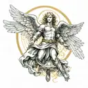 Michael archangel, 1 seraphim angel in the background flying tattoo design idea