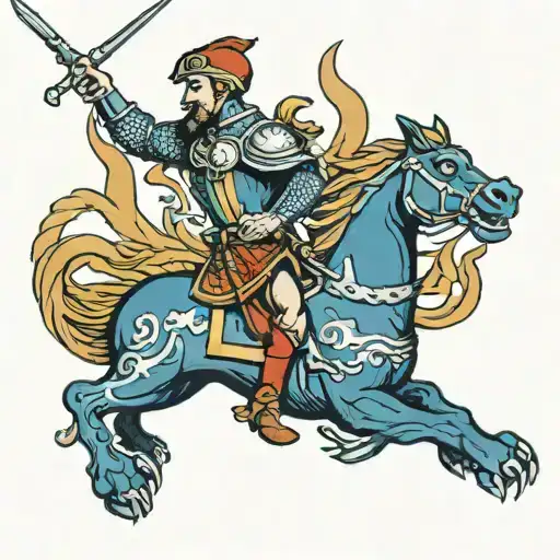 St George killing the dragon breathing fire tattoo design idea
