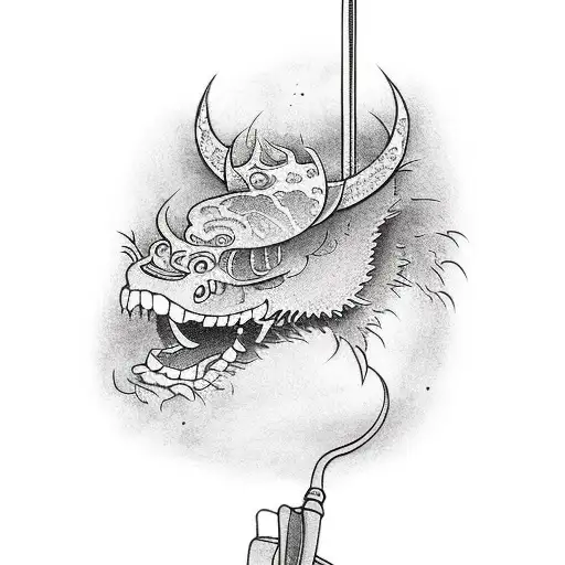 boom pole with shovel tattoo design idea