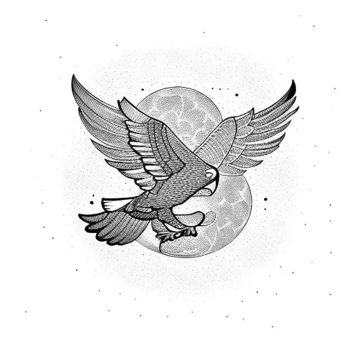 flying eagle with sun and moon and geometric objects  tattoo design idea