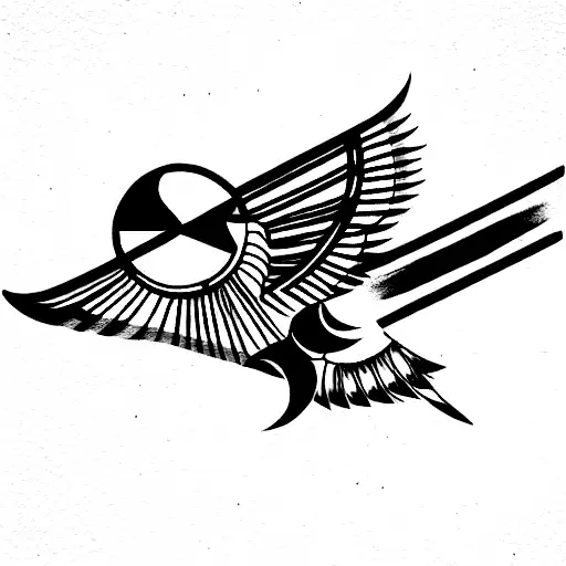 flying eagle with sun and moon and geometric objects  tattoo design idea