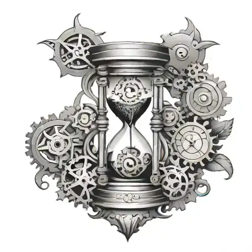 Hourglass modern with cogs incorporated tattoo design idea
