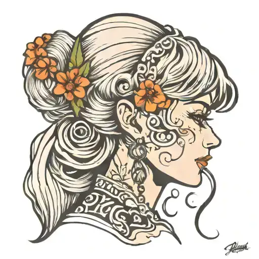 lady head profile tattoo design idea