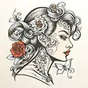 lady head profile tattoo design idea