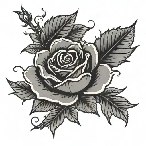 rose and 3 leafs spreading tattoo design idea