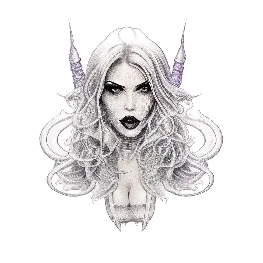 sexy witch, high detailed, full growth tattoo design idea