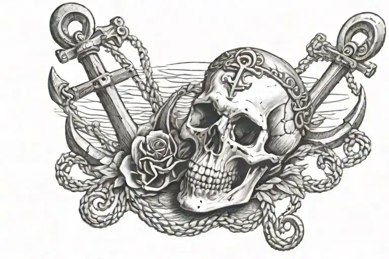 a ship's anchor and a small skull tattoo design idea