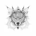 A mesmerizing mandala incorporating the graceful forms of a lobo and pantera, executed in dotwork. tattoo design idea