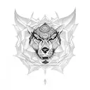 A mesmerizing mandala incorporating the graceful forms of a lobo and pantera, executed in dotwork. tattoo design idea