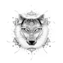 A mesmerizing mandala incorporating the graceful forms of a lobo and pantera, executed in dotwork. tattoo design idea