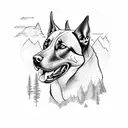 American traditional Belgian Malinois standing on a mountain peak tattoo design idea