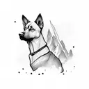 American traditional Belgian Malinois standing on a mountain peak tattoo design idea