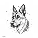 American traditional Belgian Malinois standing on a mountain peak tattoo design idea