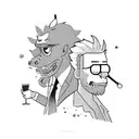 bojack horseman drinking alcohol with rick sanchez in a cyberpunk bar. tattoo design idea
