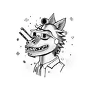 bojack horseman drinking alcohol with rick sanchez in a cyberpunk bar. tattoo design idea