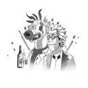 bojack horseman drinking alcohol with rick sanchez in a cyberpunk bar. tattoo design idea