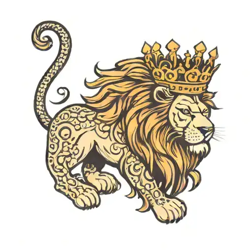 King crowned lion wearing tattoo design idea