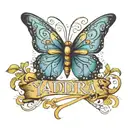 the name Yadira in cursive with blue butterfly's around it tattoo design idea