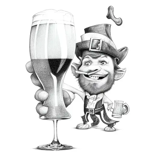 leprechaun drinking Guinness tattoo design idea