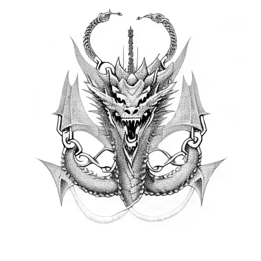 dragon and a warior in chains becoming friends tattoo design idea