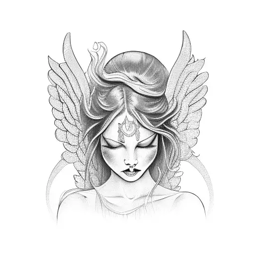 crying female angel tattoo design idea