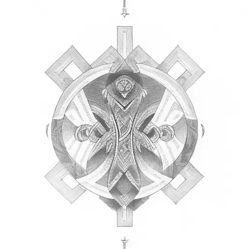 A tribal design tattoo with a family tree motif, incorporating symbols of strength and unity tattoo design idea