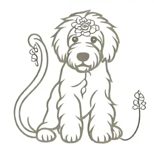 Goldendoodle linenwork minimalistic abstract with flowers small tiny tattoo tattoo design idea