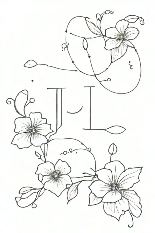 scorpio constellation geranium flowers with little letter "j" tattoo design idea