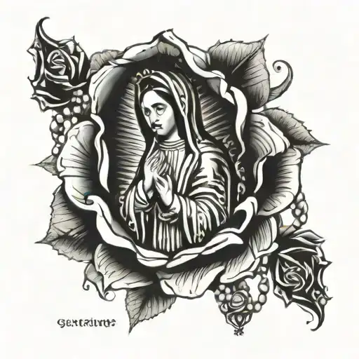 Rose of Guadalupe with rosary tattoo design idea