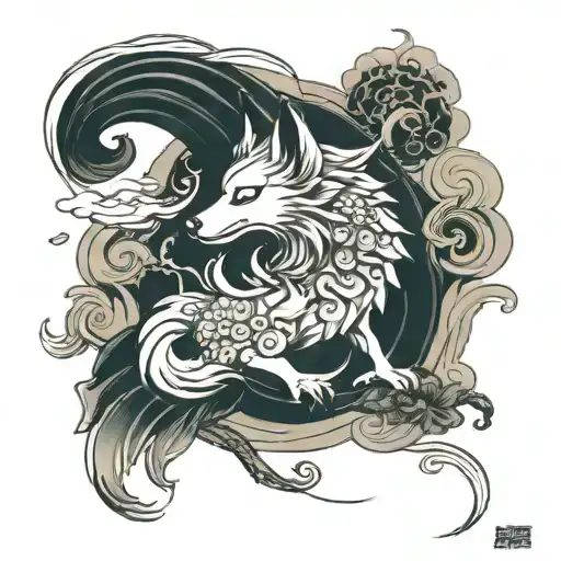 nine tail fox tattoo design idea