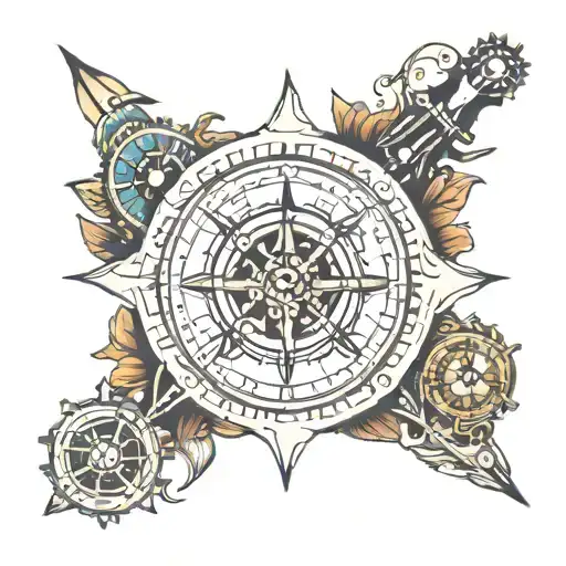 nautical compass and clock tattoo design idea
