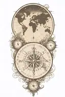 compass and pocket watch over world map outline tattoo tattoo design idea