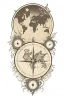 compass and pocket watch over world map outline tattoo tattoo design idea