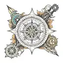 nautical compass and clock tattoo design idea