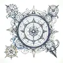 nautical compass and clock tattoo design idea