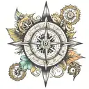 nautical compass and clock tattoo design idea