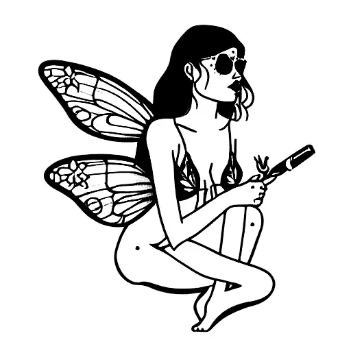 A fairy in a swimsuit with a blunt in her hand tattoo design idea