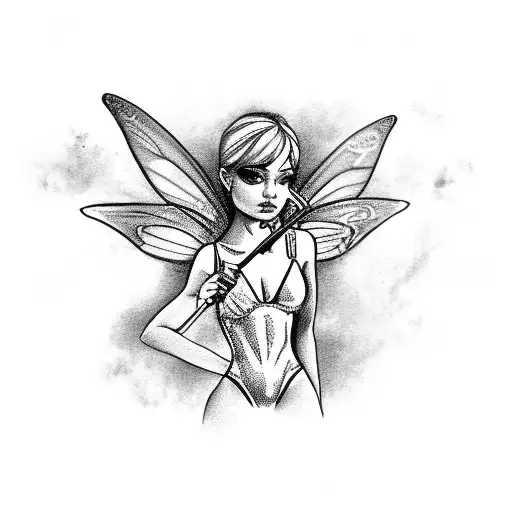 A fairy in a swimsuit with a blunt in her hand tattoo design idea