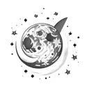 A vintage suitcase with a moon and stars design tattoo design idea