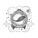 A vintage suitcase with a moon and stars design tattoo design idea