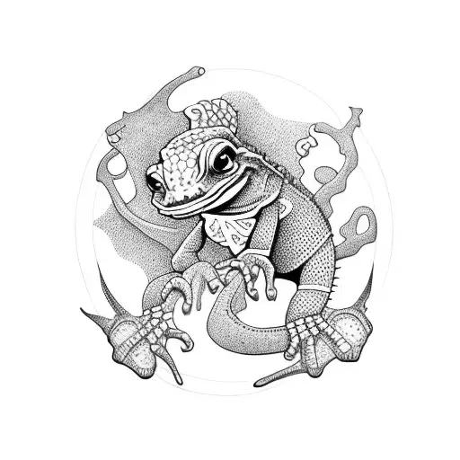 palabra gecko con silueta de gecko  tattoo design idea