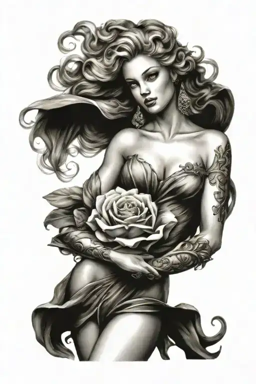 full body Aphrodite sexy girl tattoo design idea